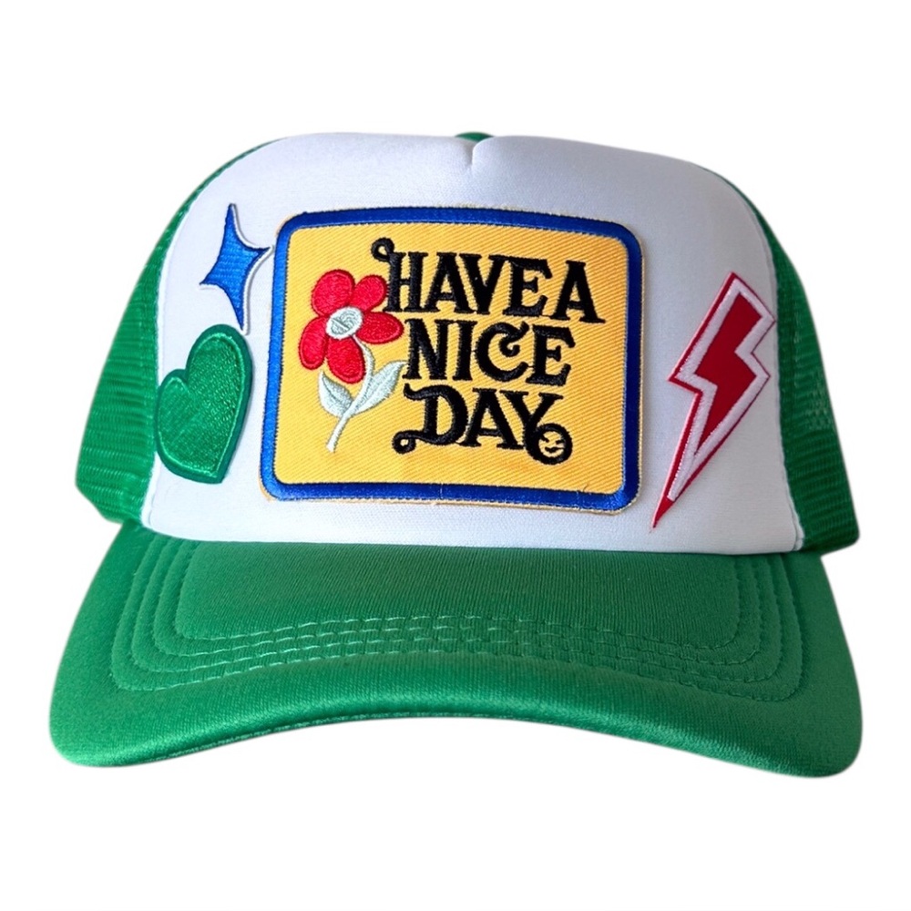 Have A Nice Day Green & White Trucker Hat